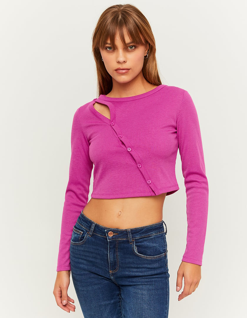 TALLY WEiJL, Purple Ribbed Cut Out Top for Women