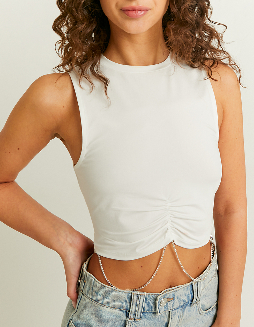 TALLY WEiJL, White Crop Top with Strass Chain for Women