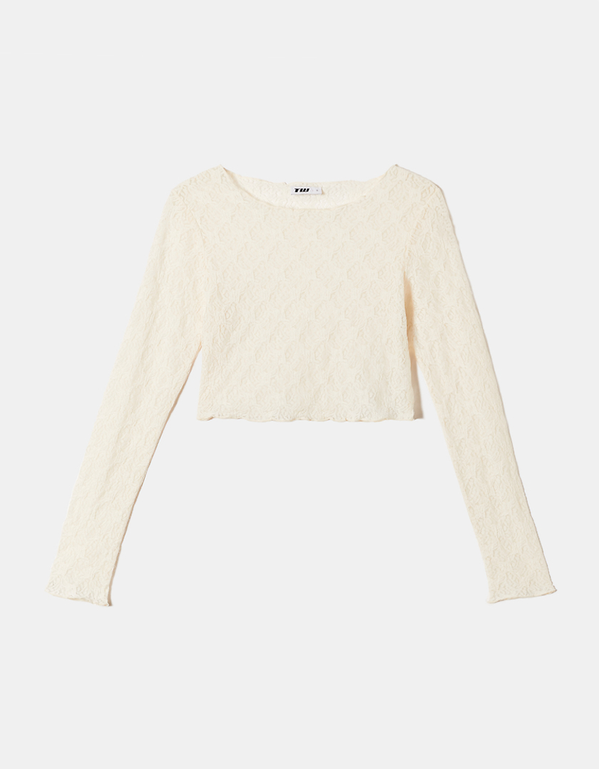 TALLY WEiJL, White Cropped Top in Lace for Women