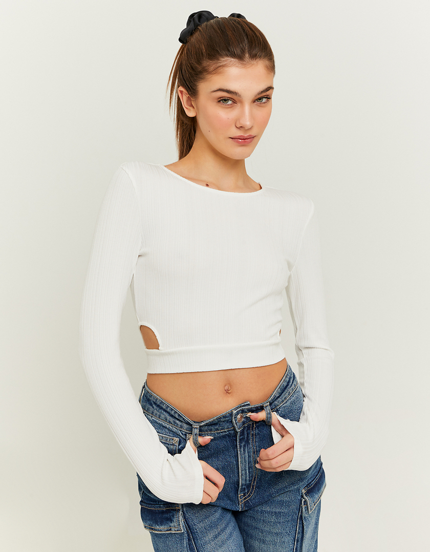TALLY WEiJL, White Basic T-shirt with Lateral Cut Outs for Women