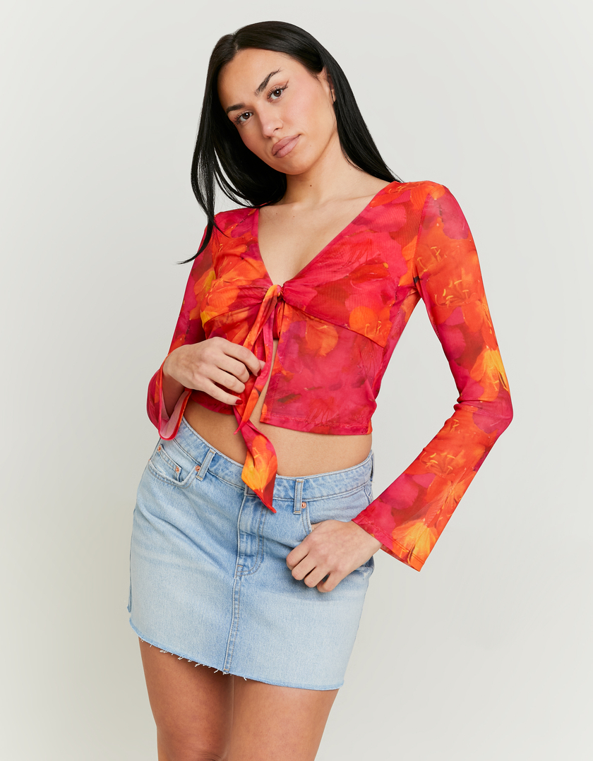 Top Noué en Mesh avec Imprimé Floral