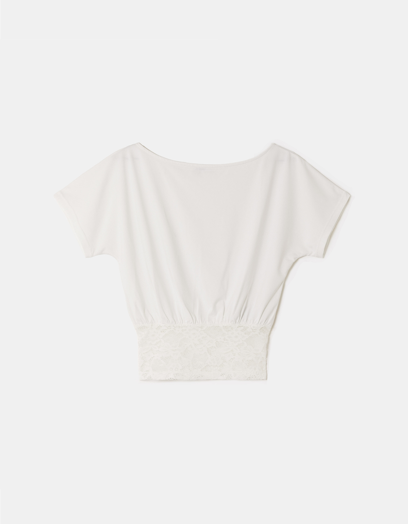 op Asymétrique en Dentelle Blanc