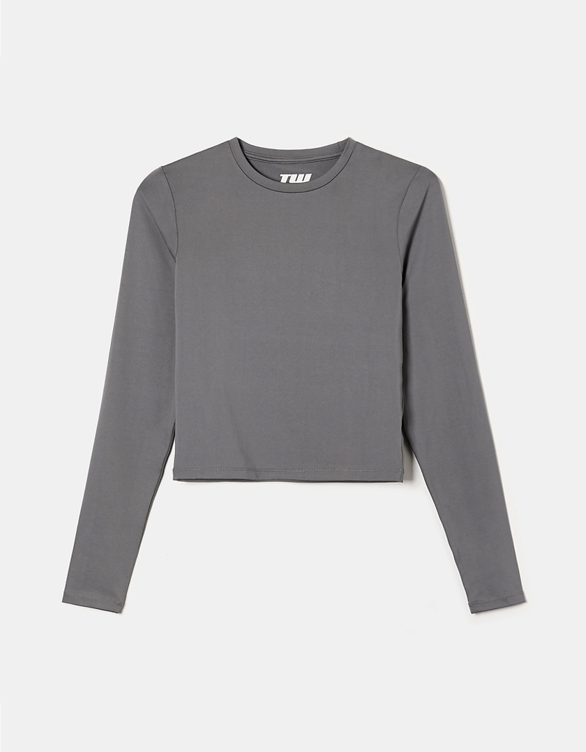 TALLY WEiJL, Grey Cropped Basic T-Shirt for Women