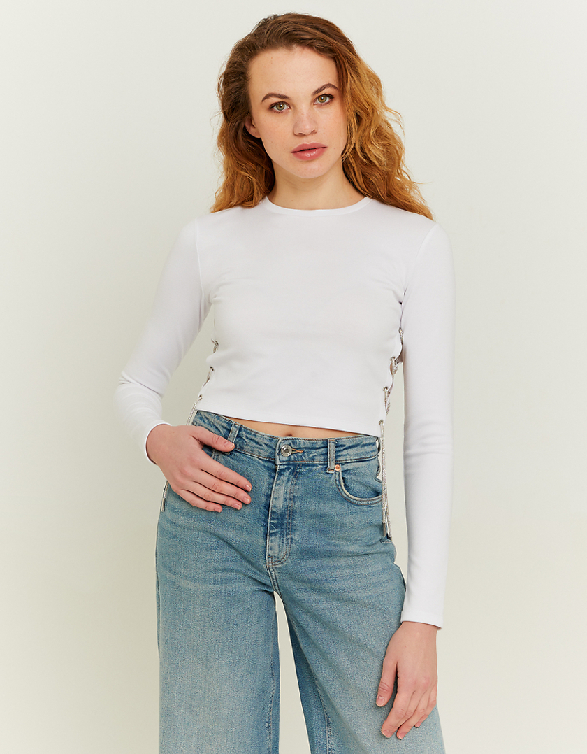 TALLY WEiJL, White Cropped Top with Strass Chain for Women