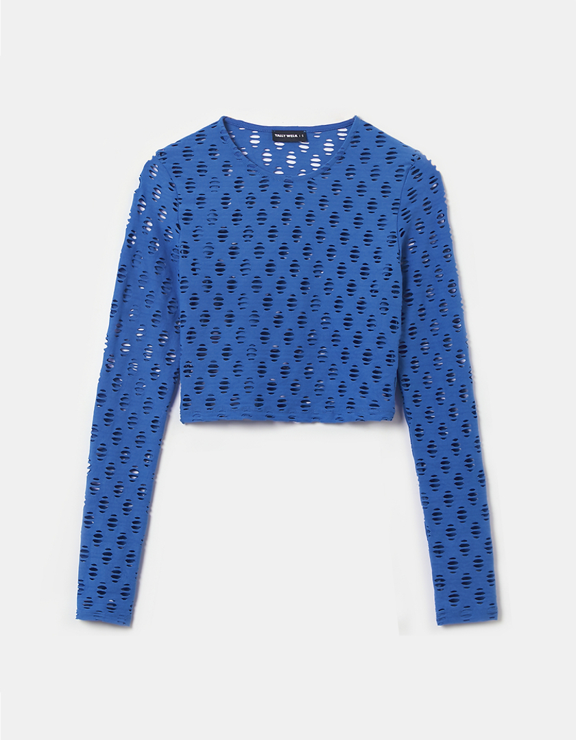 TALLY WEiJL, Blaues Langärmliges Top mit Cut out for Women