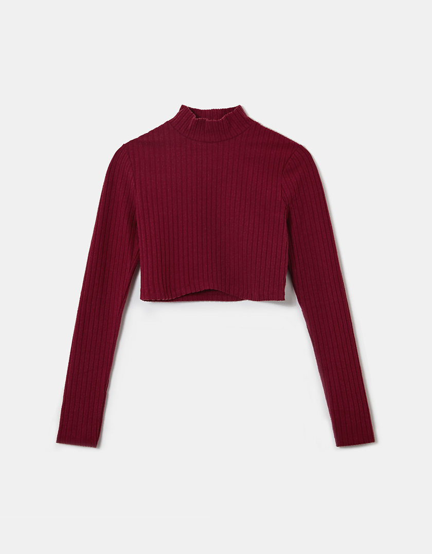 TALLY WEiJL, Red Knit Cropped Long Sleeves Top for Women