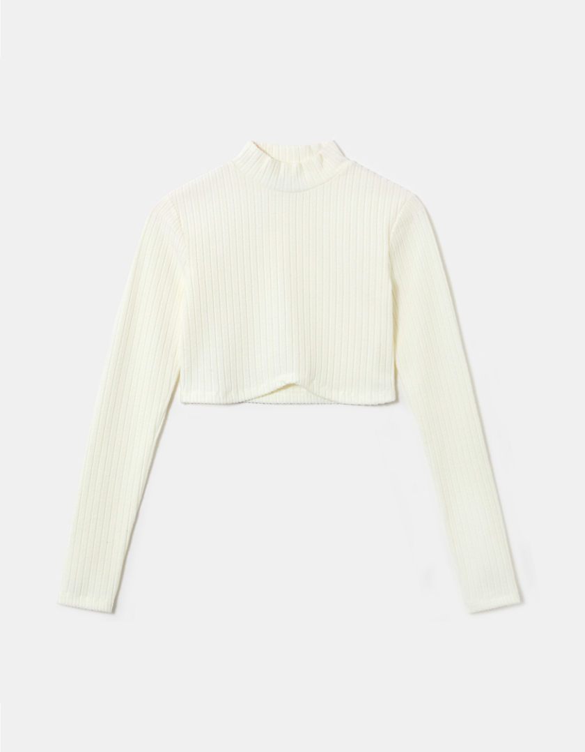 TALLY WEiJL, White Knit Cropped Long Sleeves Top for Women