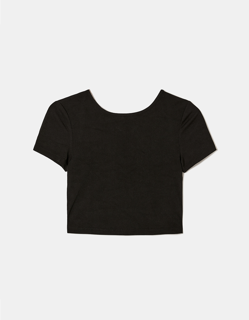 TALLY WEiJL, Top Corto Cut Out Nero for Women