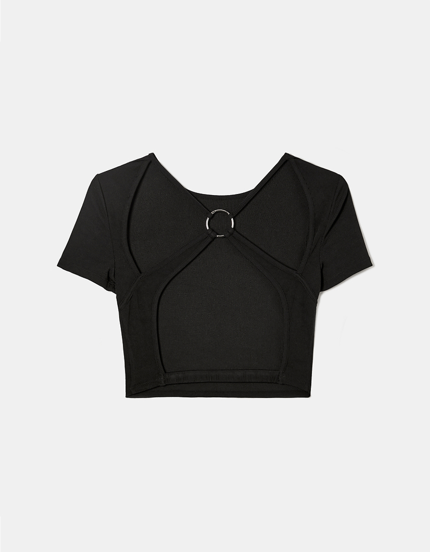 TALLY WEiJL, Top Corto Cut Out Nero for Women
