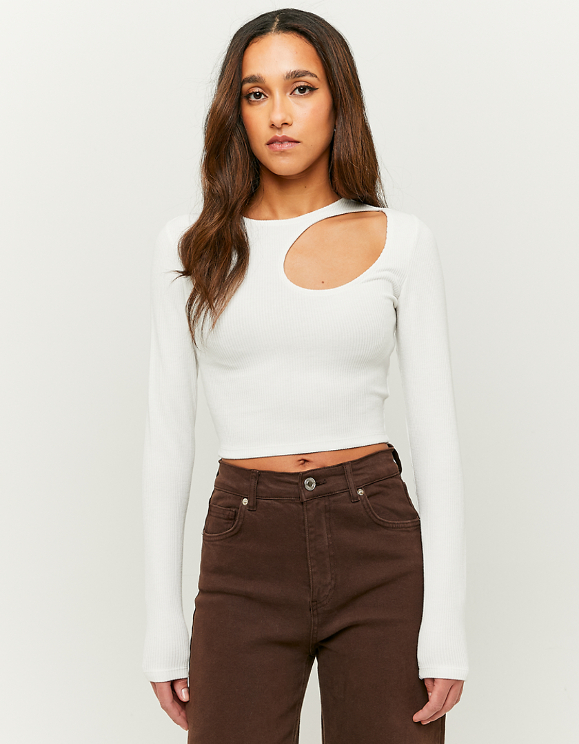 TALLY WEiJL, White Ribbed Top Cut Out for Women