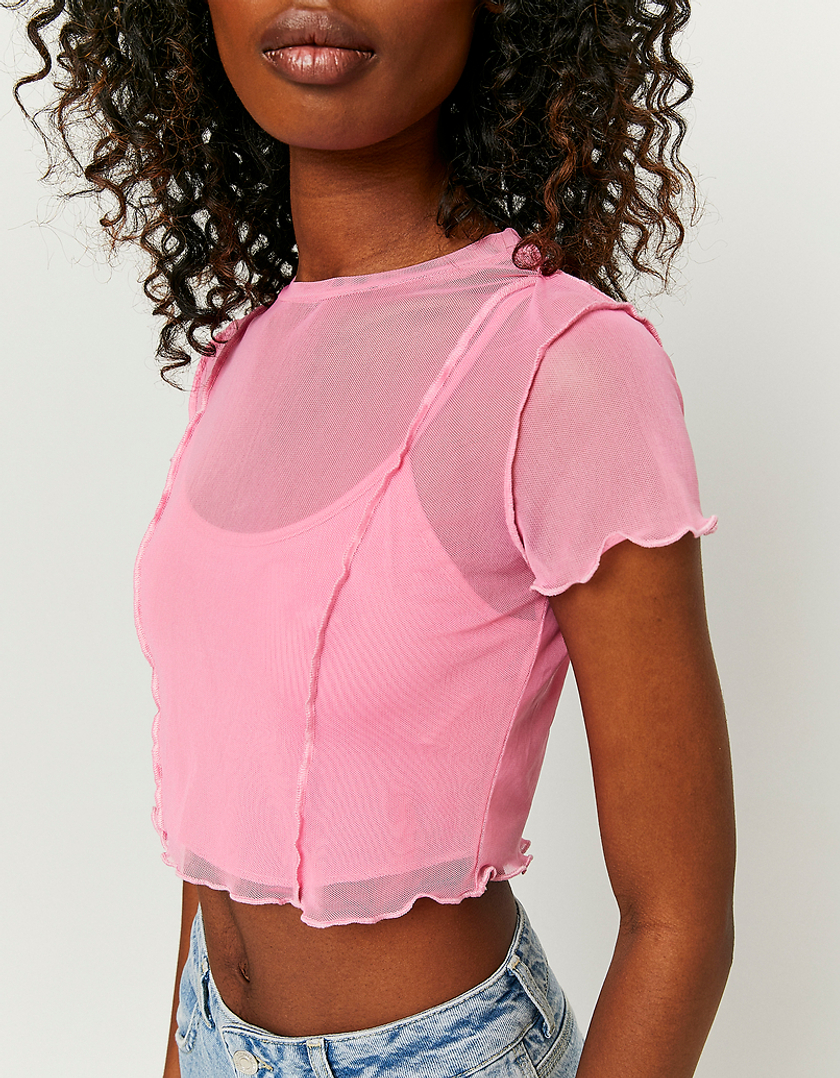 TALLY WEiJL, Pink Mesh Cropped Top for Women