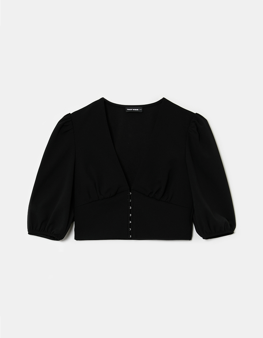 TALLY WEiJL, Black Cropped Ruched  Blouse for Women