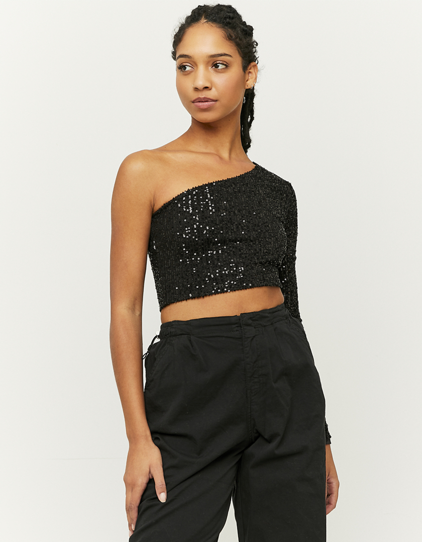 Schwarzes One-Shoulder-Top mit Pailletten | TALLY WEiJL Deutschland