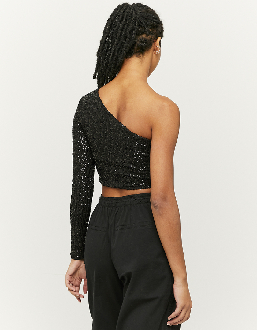 TALLY WEiJL, Black Sequined One Shoulder Top for Women