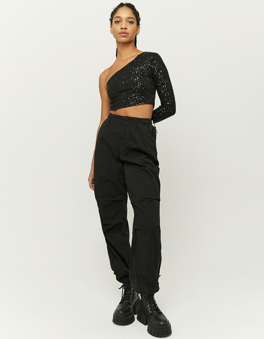 TALLY WEiJL, Black Sequined One Shoulder Top for Women