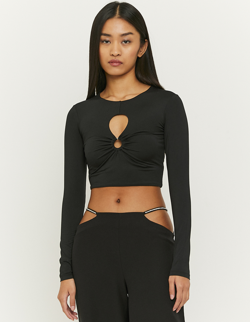 TALLY WEiJL, Black Round Neck Top with Cut Out for Women