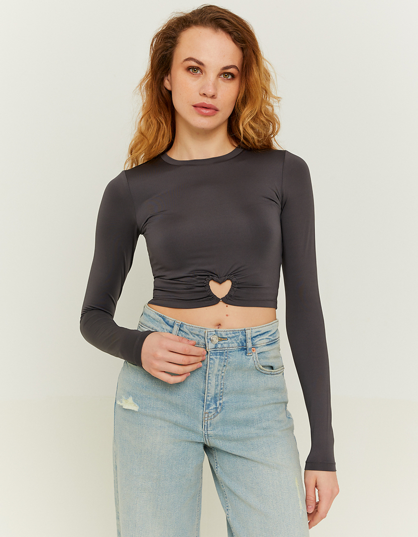 TALLY WEiJL, Grey Heart Cut out Cropped Top for Women
