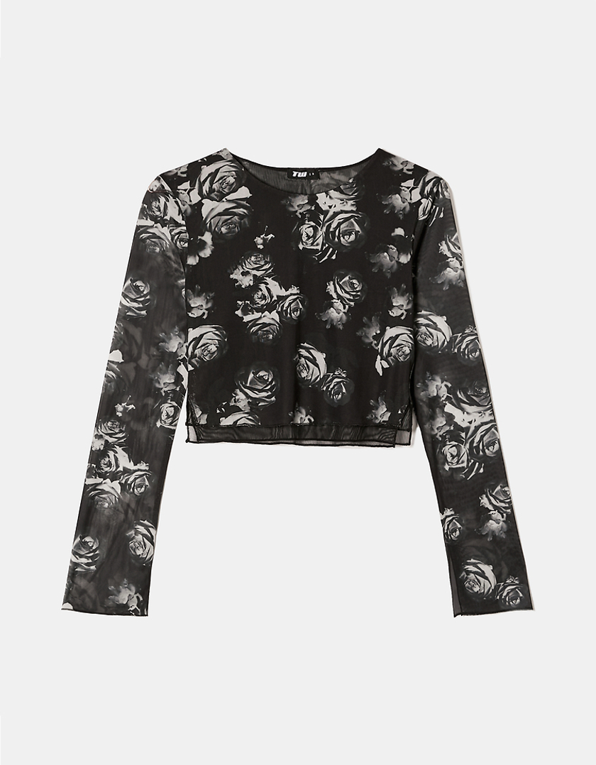 TALLY WEiJL, Mesh Printed Long Sleeves Top for Women