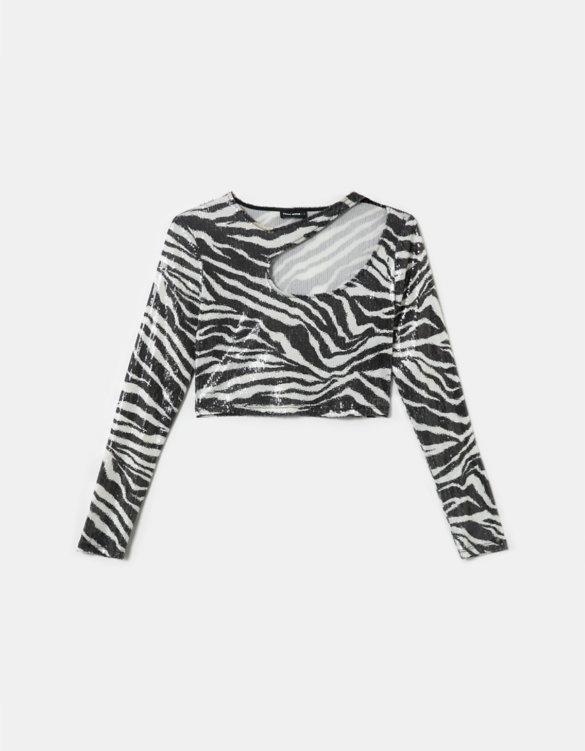TALLY WEiJL, Animal Print Cut Out Cropped Top for Women