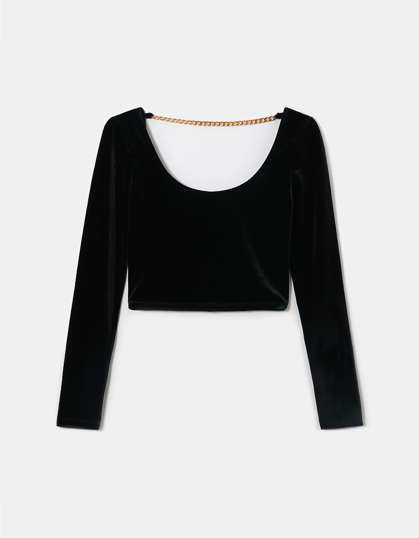 TALLY WEiJL, Top Cut Out In velluto Nero  for Women