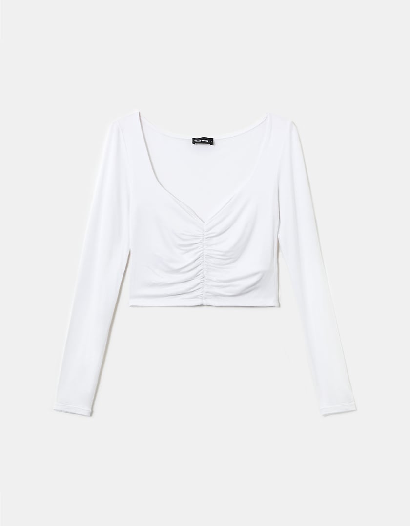TALLY WEiJL, White Pleated Long Sleeves Top for Women