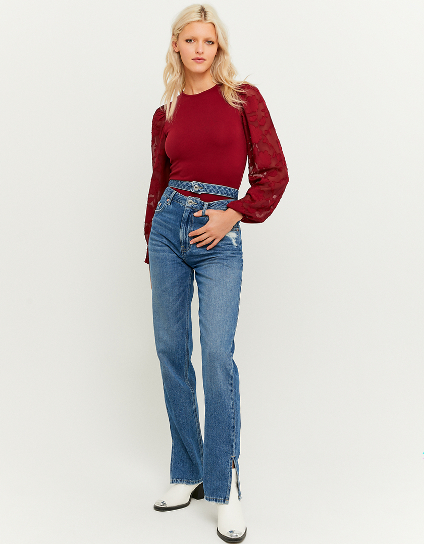 TALLY WEiJL, Red Mesh Long Sleeves Top for Women