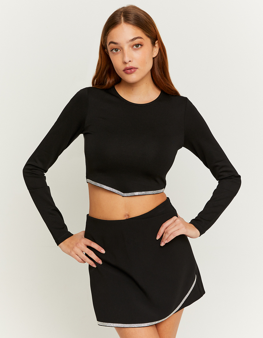 TALLY WEiJL, Black Cropped Top with Strass for Women