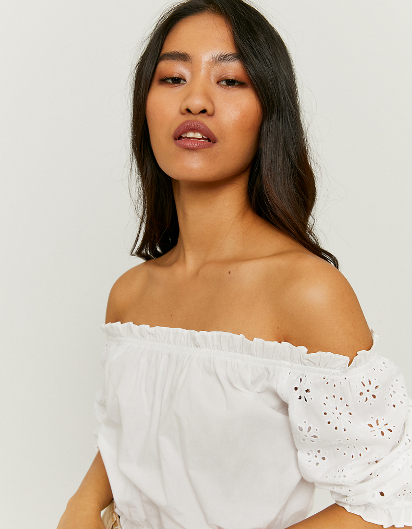 TALLY WEiJL, White Cropped Embroidery Blouse for Women