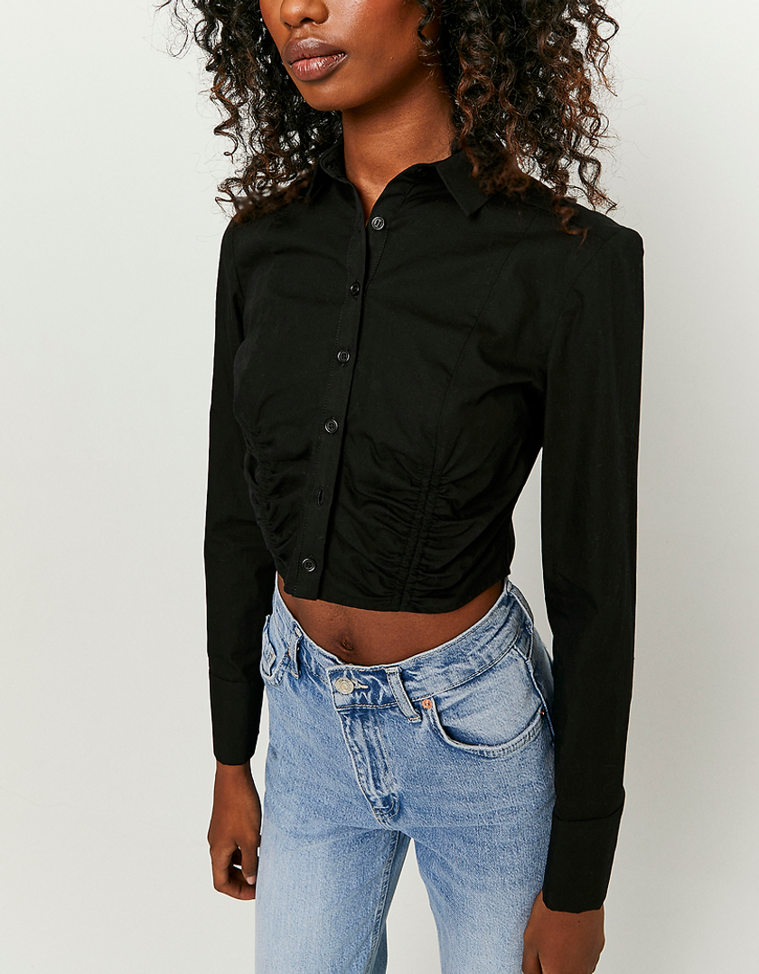 TALLY WEiJL, Black Ruched Long Sleeves Shirt for Women