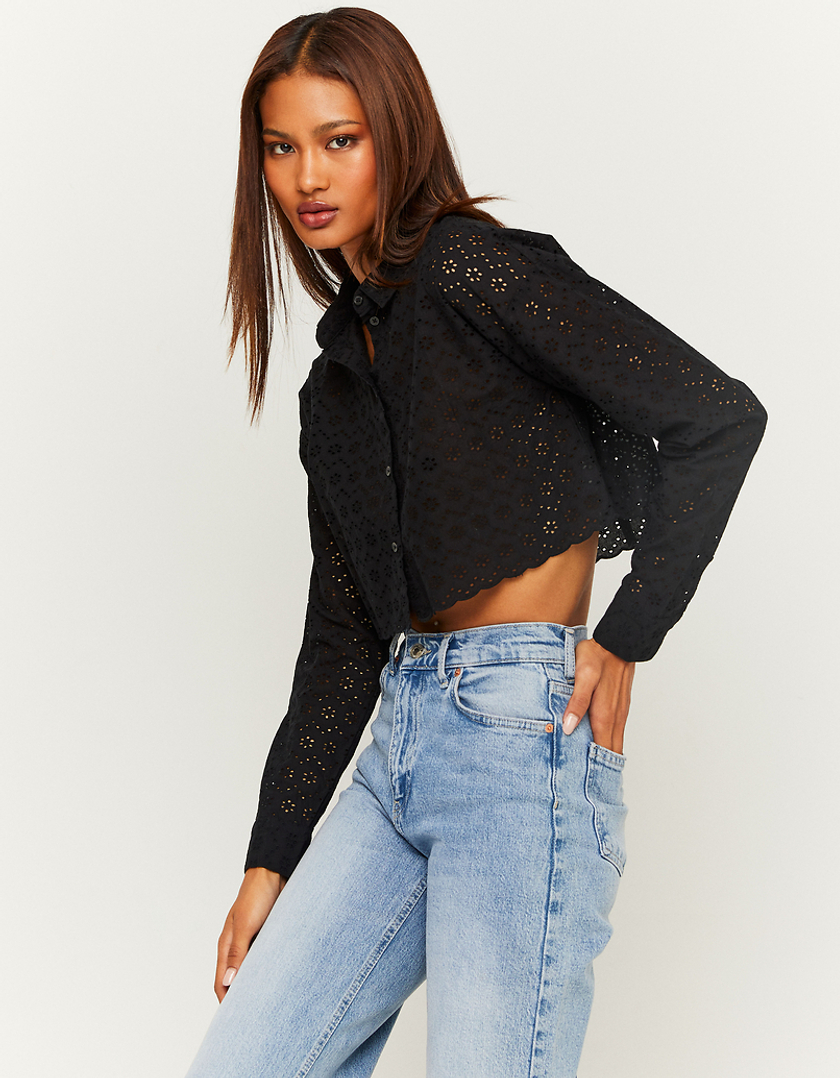 TALLY WEiJL, Μαύρο Embroidery Cropped Πουκάμισο for Women