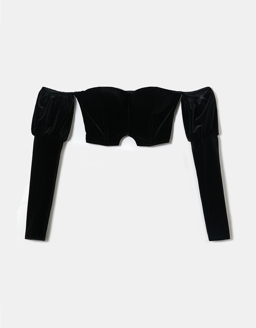 TALLY WEiJL, Black Velvet Corset Top for Women