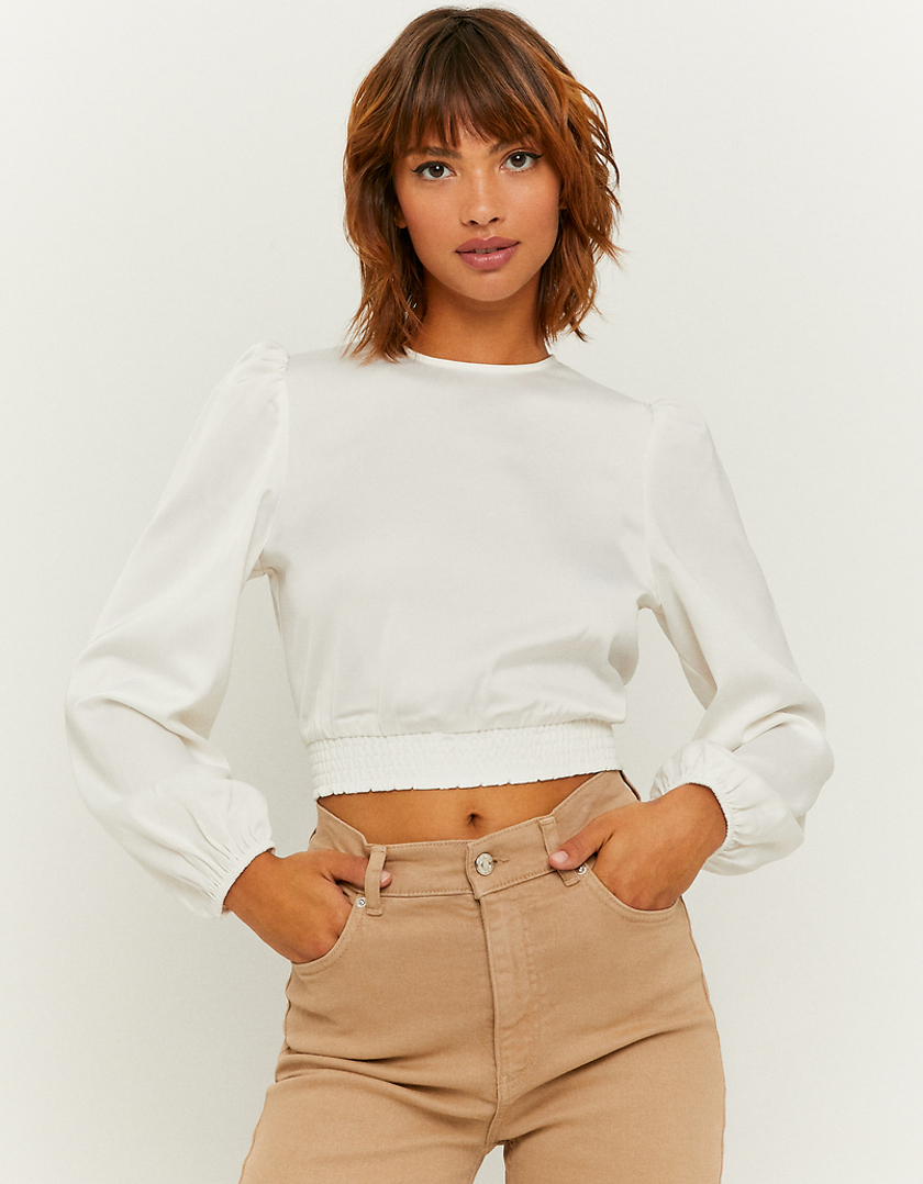 TALLY WEiJL, White Cut Out Puffed Sleeves Blouse  for Women