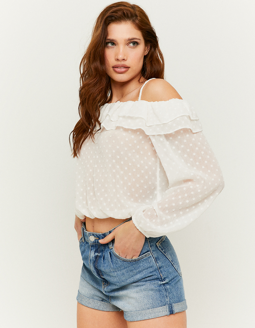 TALLY WEiJL, White Cropped Romantic Blouse for Women