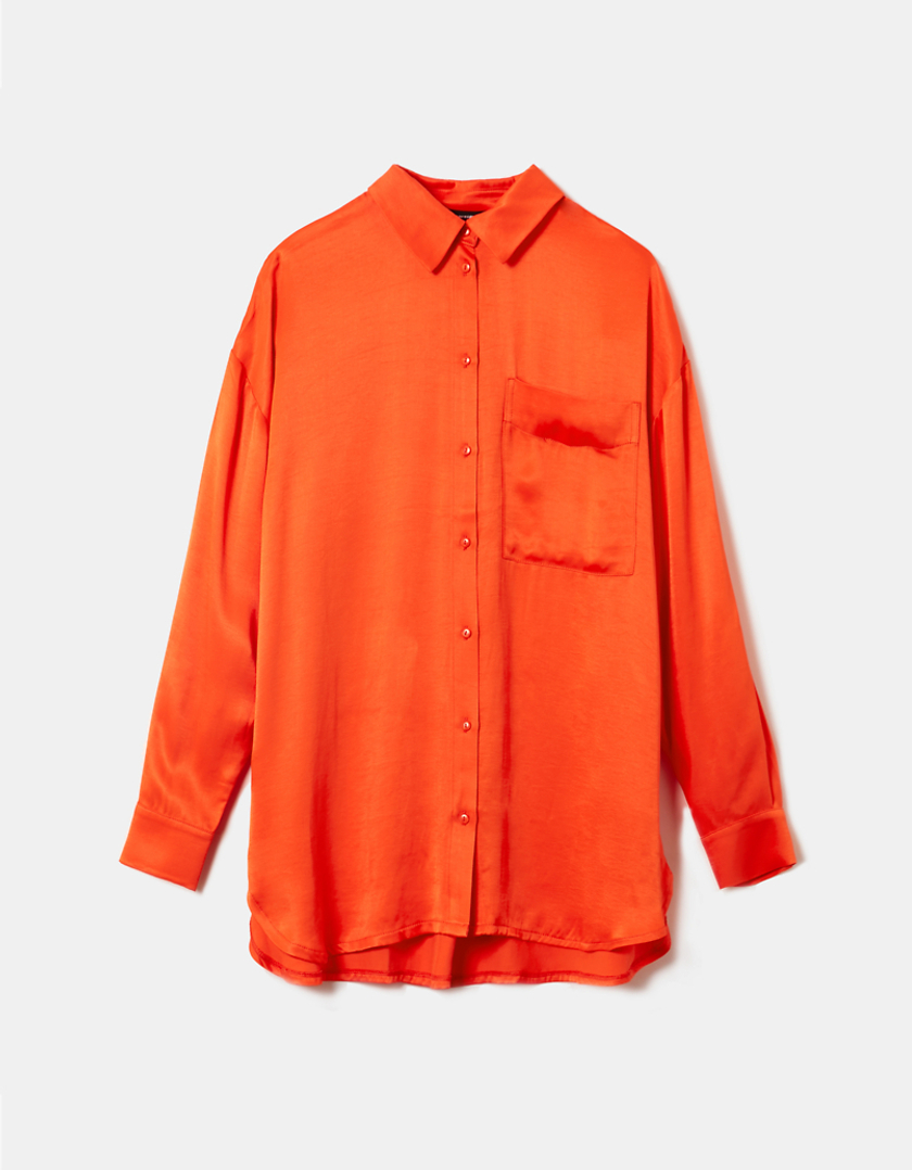 TALLY WEiJL, Orangefarbenes Langärmeliges Satin Hemd for Women