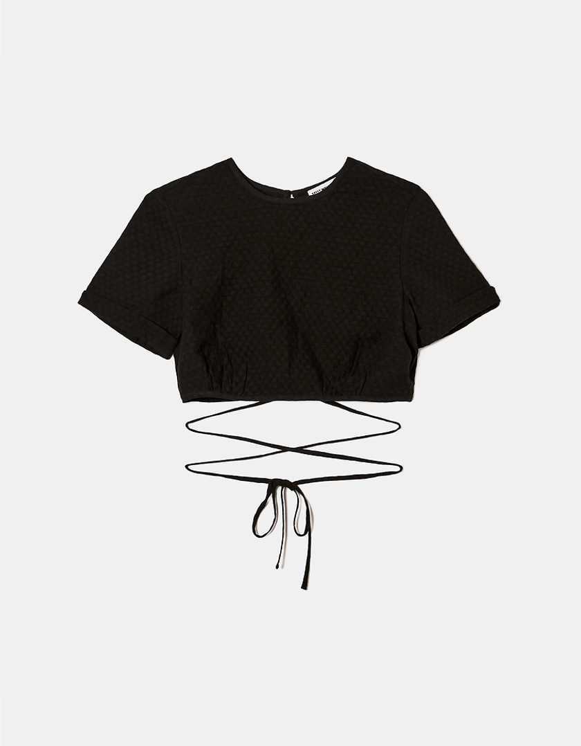 TALLY WEiJL, Linen Lace Up Cropped Top for Women