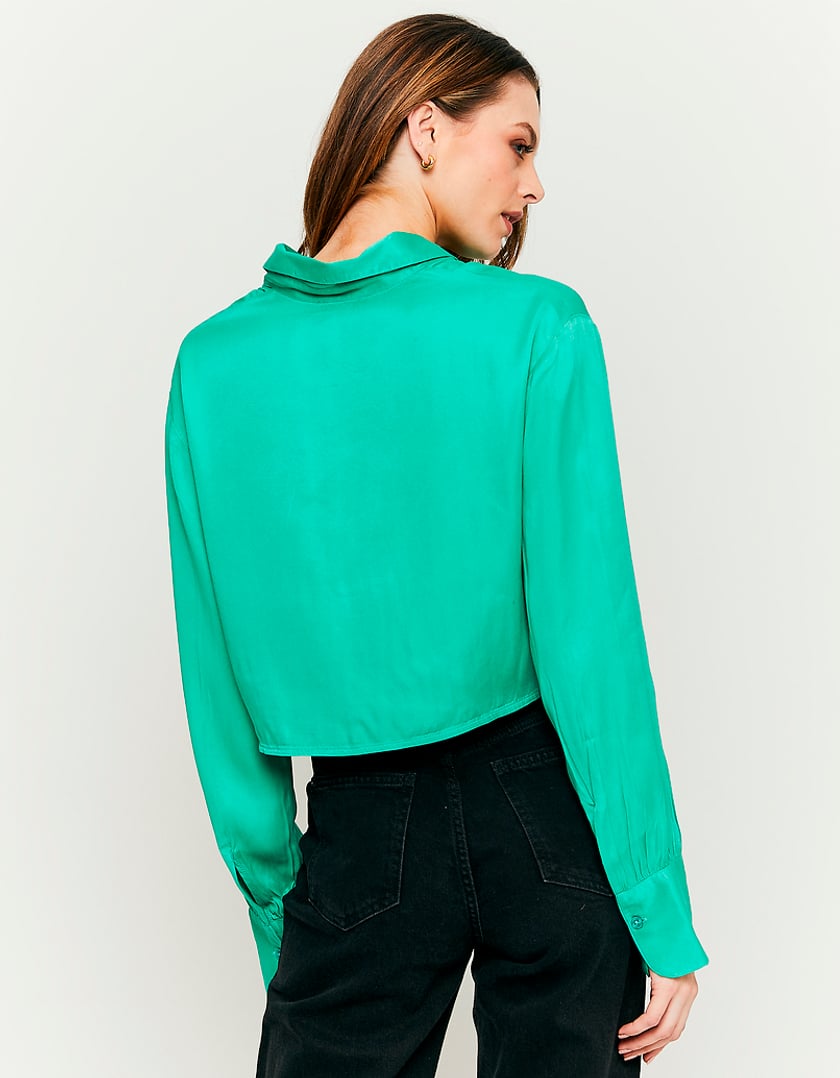TALLY WEiJL, Green Satin Cropped Shirt for Women