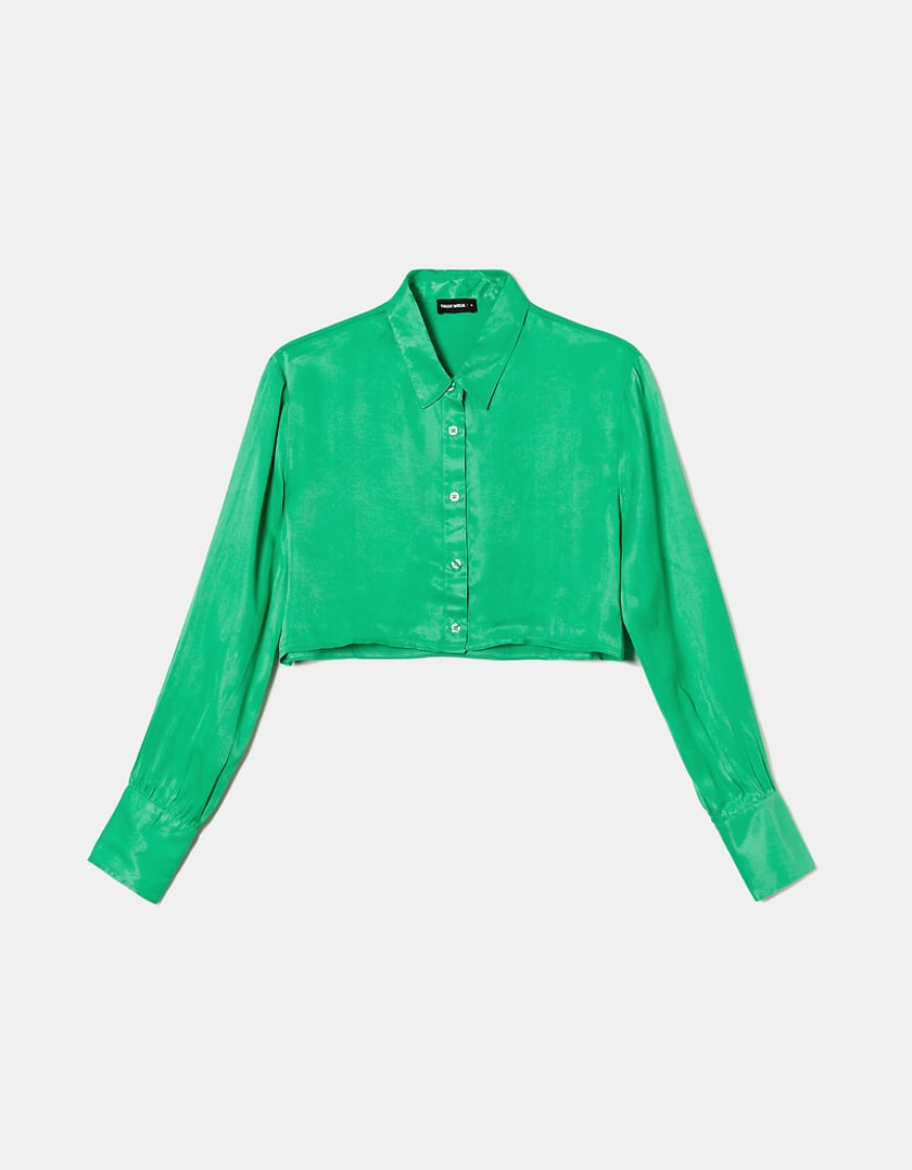 TALLY WEiJL, Grünes Cropped Hemd aus Satin for Women