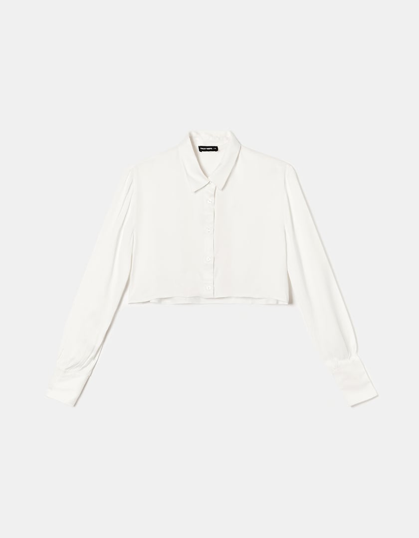 TALLY WEiJL, White Satin Cropped Shirt for Women