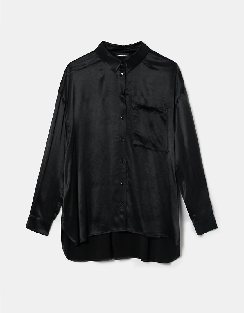 TALLY WEiJL, Black Satin Long Sleeves Shirt for Women