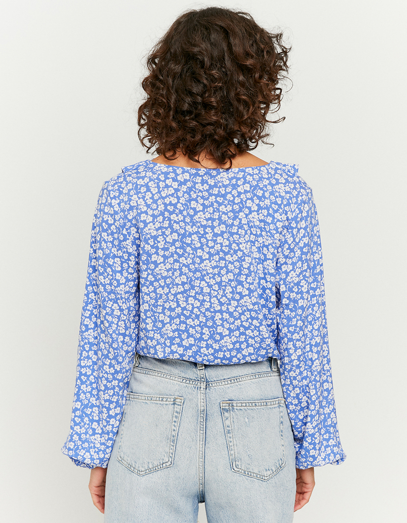 TALLY WEiJL, Niebieska romantyczna bluzka z falbanką w kwiaty for Women