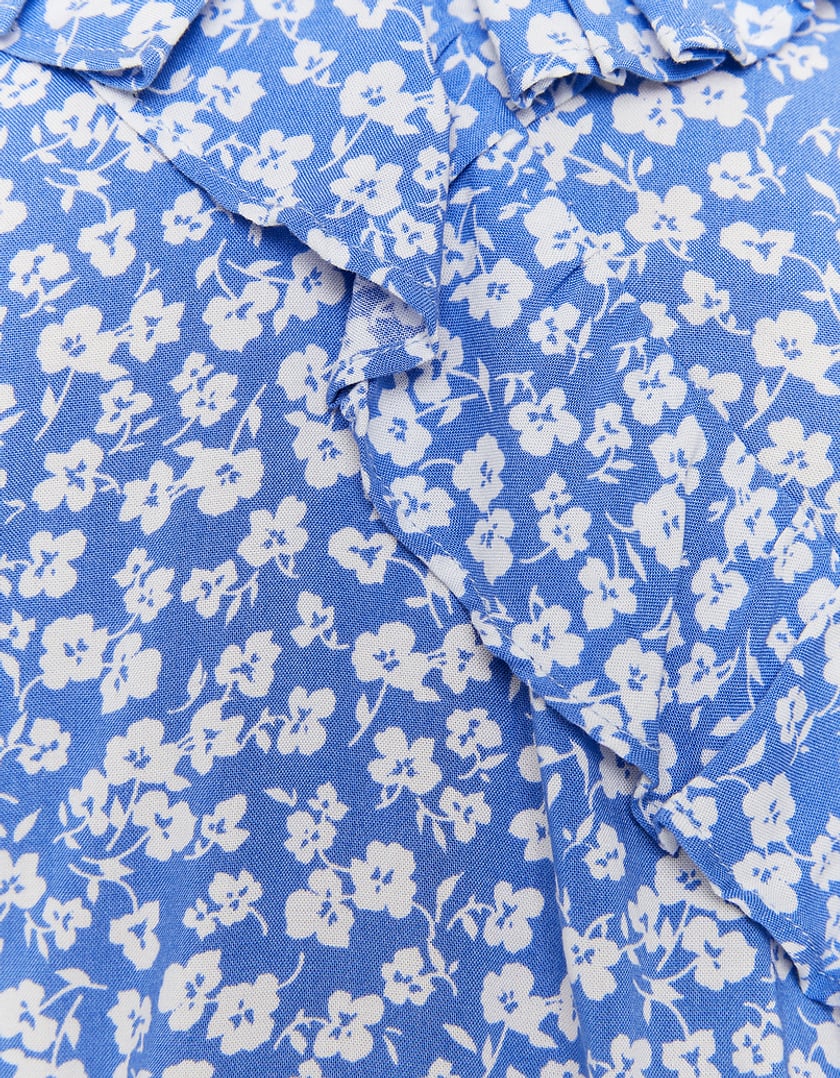 TALLY WEiJL, Blaue romantische Bluse mit Blumen und Rüschen for Women