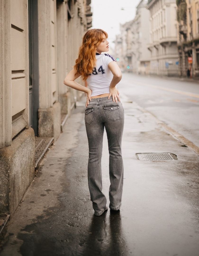 Jean Bootcut Gris Taille Mi-Haute