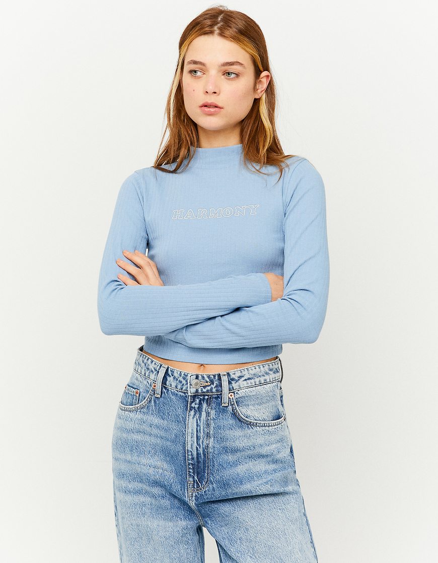 blue mock neck top