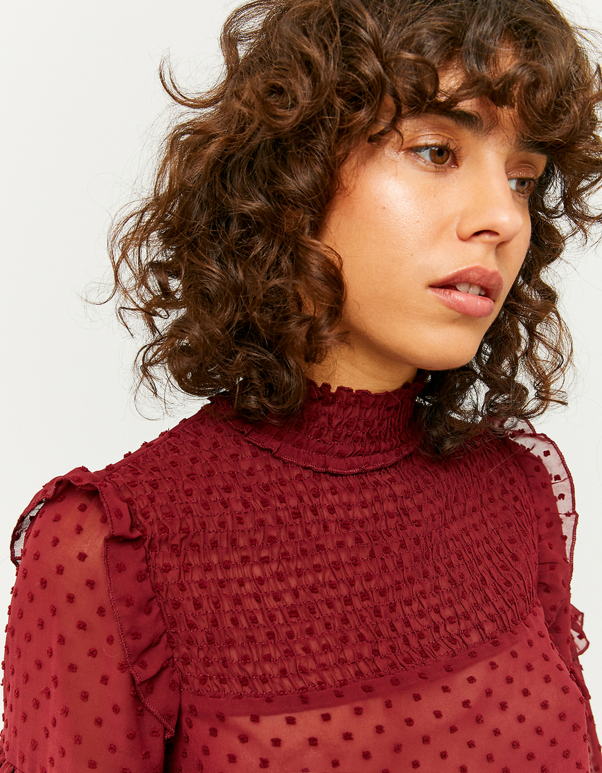burgundy ruffle blouse